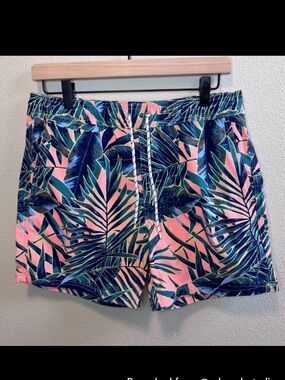 J. Crew Men's Tropical Leaf Swim Trunks in Pink and Green